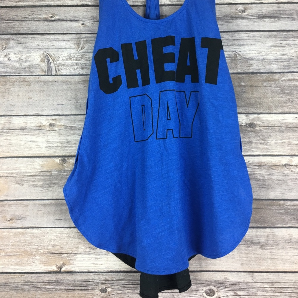 VS PINK Cheat Day Blue Racerback Tank Top Size XS - Picture 2 of 8